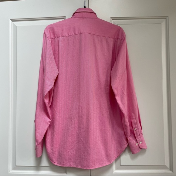 Holt Renfrew Raspberry White Herringbone 100% Cotton Made in Italy Sport Shirt - Picture 6 of 11